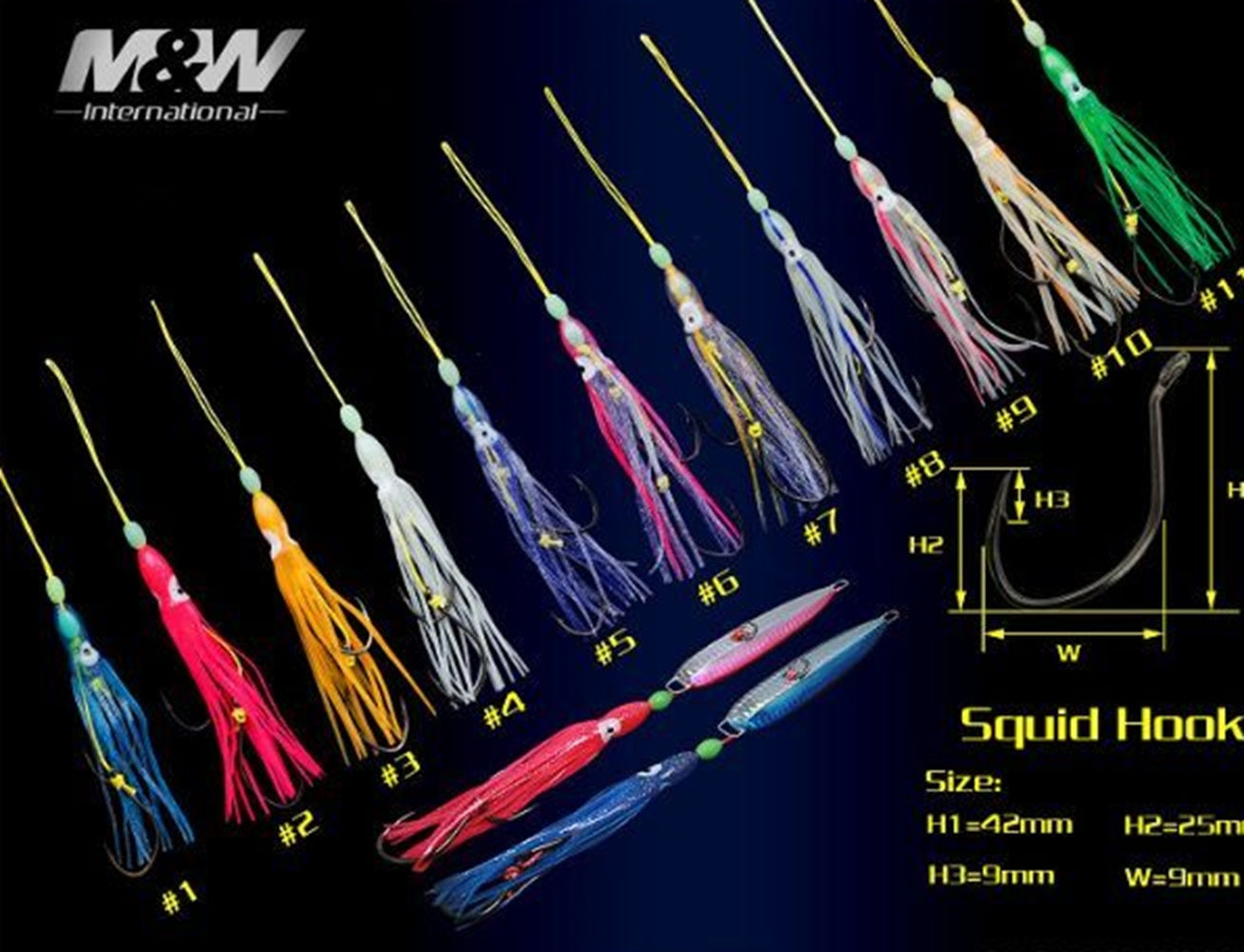 Artificiale M&W International Octopus Squid With Hooks 5pz Soft Bait 2#